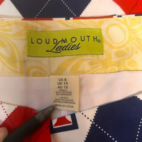 Loudmouth Ladies Argyle Eagle White Red Blue USA T Logo Stretch Size 8