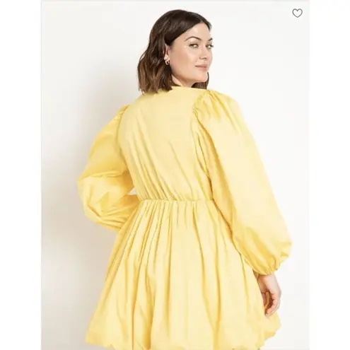 Eloquii yellow 100% cotton Bubble Hem Puff Sleeve Dress,18