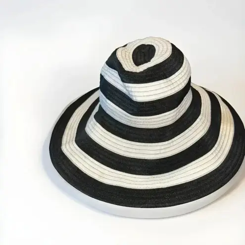 Sun N Sand Women's Black White Striped Beach Sun‎ Hat UPF 50+ Sun Protection