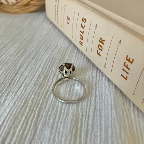 Round Chocolate Stone & Silver Ring “Bronya” Citrine Smokey Quartz Glass Boho Jewelry Brown