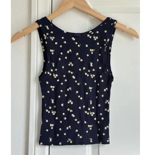 SKIMS Cotton Rib Tank in Navy Daisy Print, Size Medium