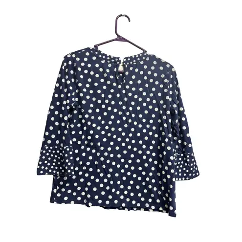 Boden Althea Flare Cuff Polk a Dot Top Size 8 Blue