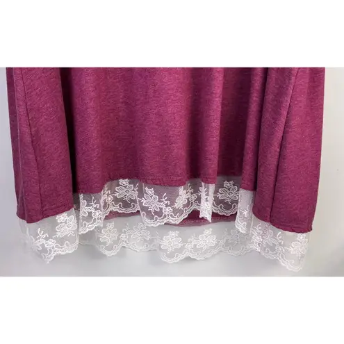 Sanifer Women's Plus Size XXL Pink Lace Trim Short Sleeve Tunic Dress Pockets