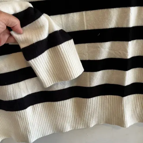 Wiholl Striped Knit Sweater Mock Neck Ivory and Black NWT White Size L