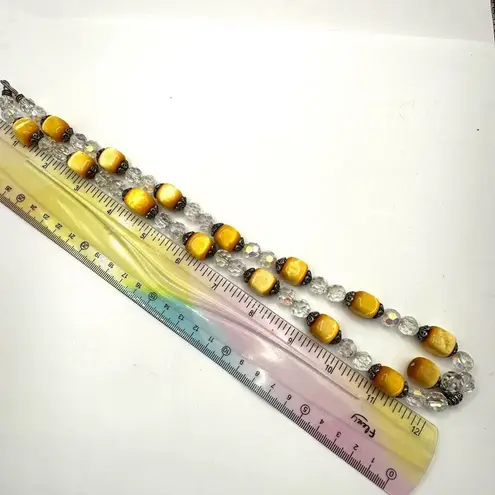 crystal and yellow cats eye vintage necklace