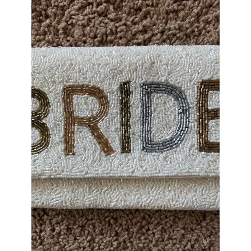 Unbranded BRIDE White Metallic Seed Bead Bridal Clutch Purse‎ Crossbody Chain