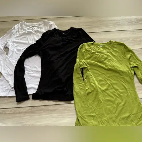 Encolax 3Pack Ribbed Shirts Crewneck Fitted Tops Black/White/Green M NWT IN PKG Black Size M