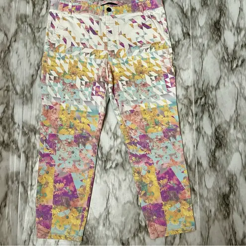Tibi Multicolor Ankle & Cropped Jeans Digital Daisy Vibrant Color Patchwork Art