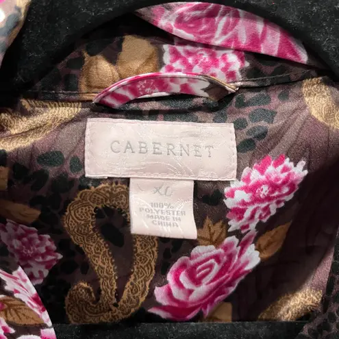 Cabernet Satin Robe Kimono Women's Brown Floral Pasiley Animal Belted Pockets XL Pink