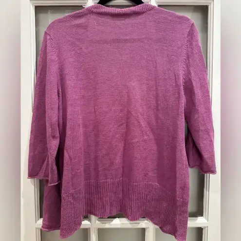 Eileen Fisher  Open Front Cardigan Sweater Shrug 100% Linen Lilac Size L Petite