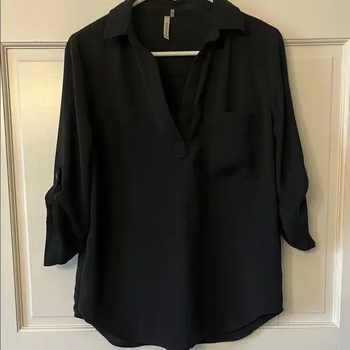 Mittoshop Black Blouse with V-neck and 3/4 Sleeves