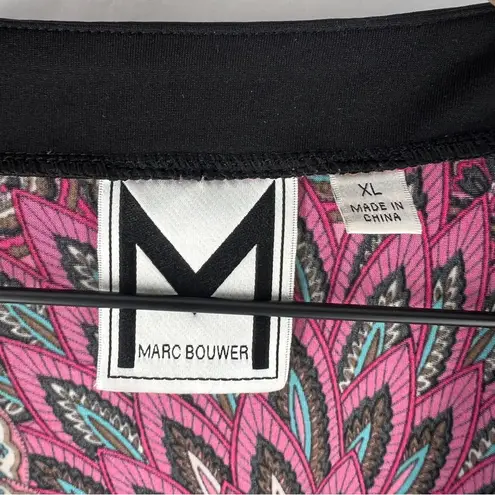 Marc Bouwer Pink Blue Paisley Feather Patterned Zip Front Dolman V