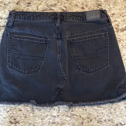 American Eagle  Black Denim Distressed Button Fly Skirt