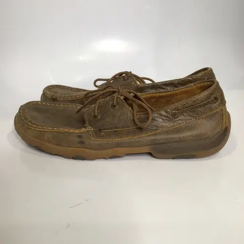 Twisted X boat shoe driving Mocs loafers brown leather women's size 9.5 casual