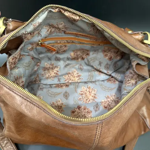 HOBO International Copula Woodlands Brown Leather Whipstitched Satchel Crossbody