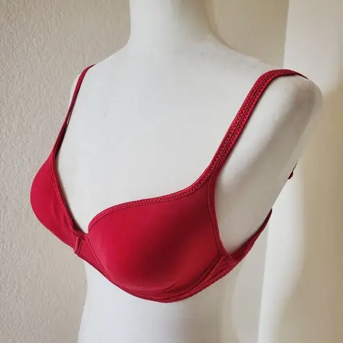 Vassarette  Red Satin Trim Contour Lined T-Shirt Bra Underwire Size 34B READ