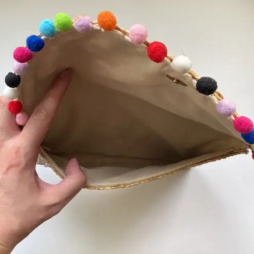 Vintage straw rainbow poms envelope clutch purse