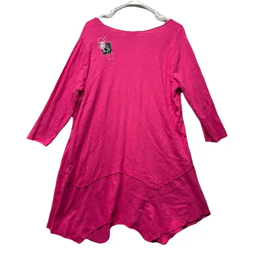 Casual Cottonseed Wear Sz L Tunic Top Hot Pink USA Cotton Shark Bite Hem Painted Size L