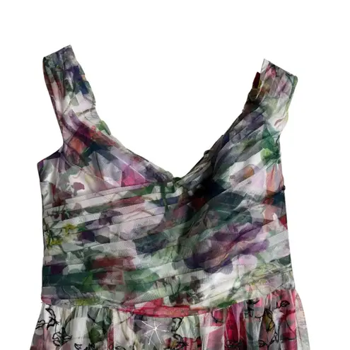 Marchesa Notte Floral Off Shoulder Appliqué 3D Formal Evening Gown Size 14 White