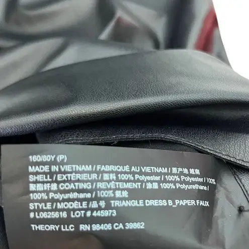 Theory  Black Paper Faux Leather Button Front Triangle Shift Dress Size P Petite