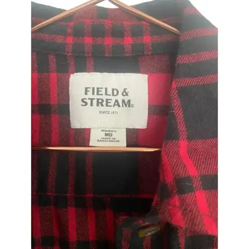 Field & Stream  Flannel Red Black Plaid Long Sleeve Button Up Shirt Size Medium