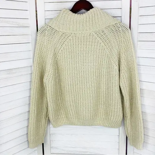 The Moon  & Madison Waffle Knit Cowl Neck Crop Sweater Cream Beige Small Long Sleeve