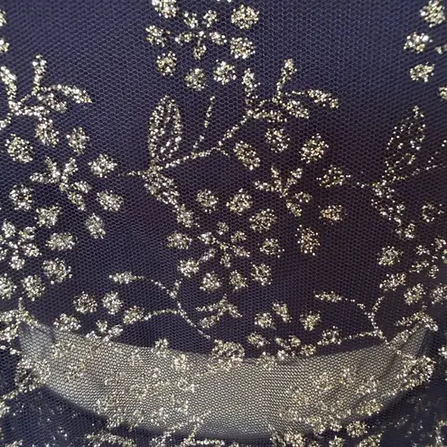 Social Code navy and silver sparkle halter illusion dress lined size 0 Blue