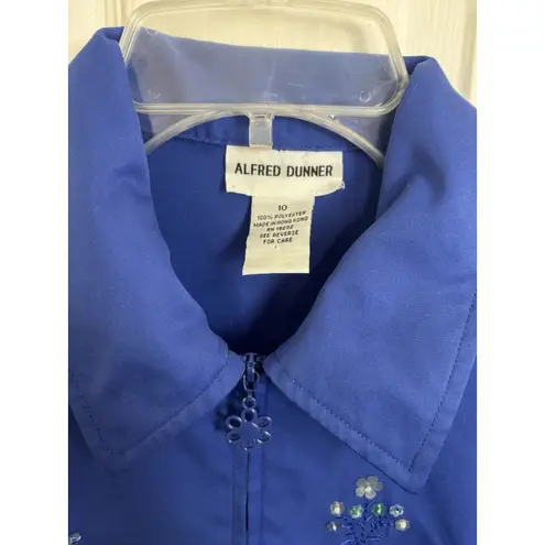 Alfred Dunner VTG 90s Blue Full Zip Floral Embroidered Sequin Jacket Size 10