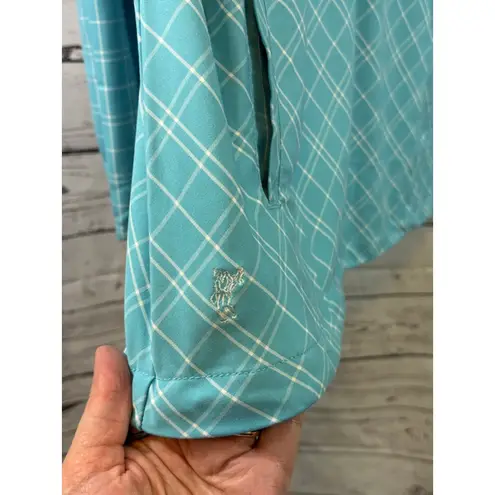 Ashworth Women's Long Sleeve Tee XL Turquoise White Plaid