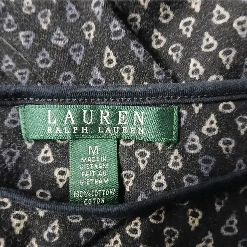 Lauren Ralph Lauren Women's Top Medium Black Print Pullover Stretch Sweater Boho