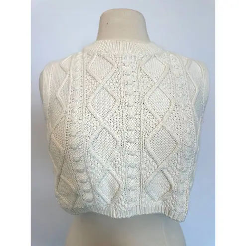 Cropped Cable Knit Cream Sleeveless Sweater Size Large