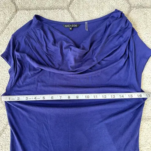 Nic+Zoe Cap Royal Blue Sleeve Drape Neck Shirt Sz Medium