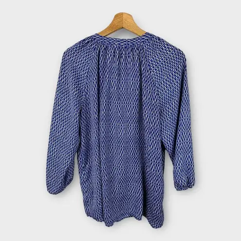 Kenar Womens size Large Ikat Pullover Long Sleeve Blouse Top Blue Popover