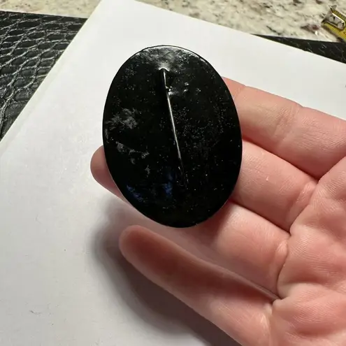 Hand Painted Lacquer Peacock Bird On Black Background Brooch