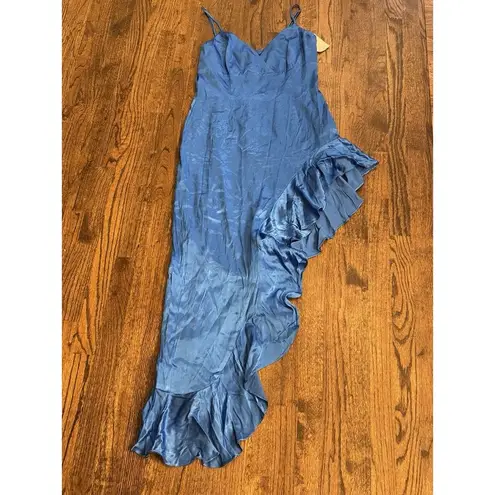 Bardot Revolve Ember Midi Dress Bold Blue Size 10 Asymmetrical Cocktail Satin