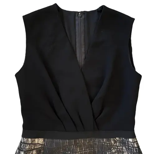 Giambattista Valli Black Surplice Crocodile Print Sleeveless Shift Dress