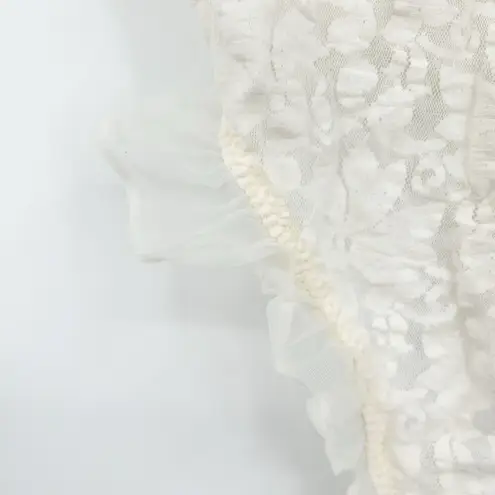 California Dynasty Vintage Lingerie Coquette Beaded Sheer Lace Bodysuit Size S White