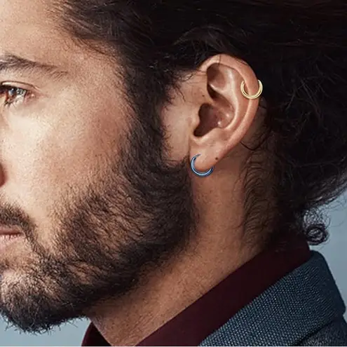 Rainbow Stainless Steel Huggie Hoop Earrings 10mm Purple