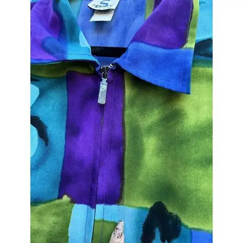 Vintage 90s Sport Savvy women Windbreaker Jacket Full Zip Floral Medium Purple Blue