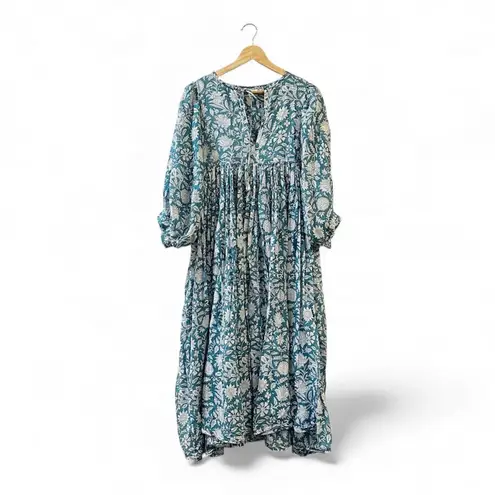Daughters of India Kyra Maxi Dress in Ocean Blue Boho Prairie Size Medium