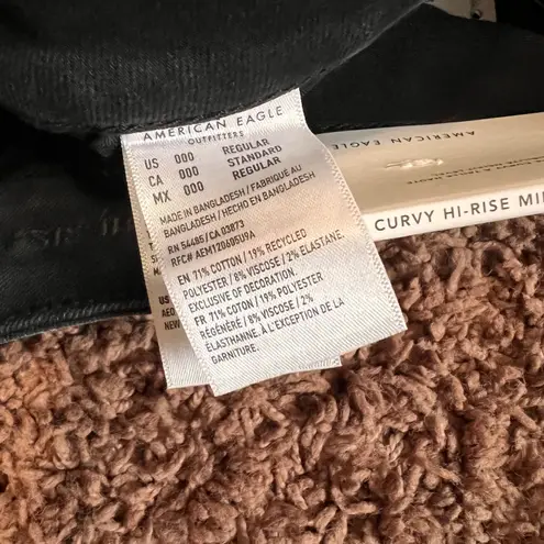 American Eagle Denim Mini Skirt Frayed Hem Black Wash Curvy Hi