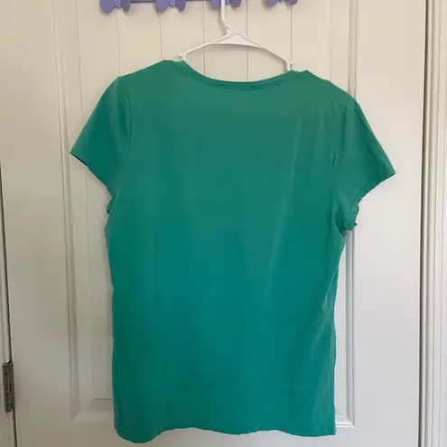 Tommy Hilfiger  women’s logo jewel v-neck teal shirt large‎