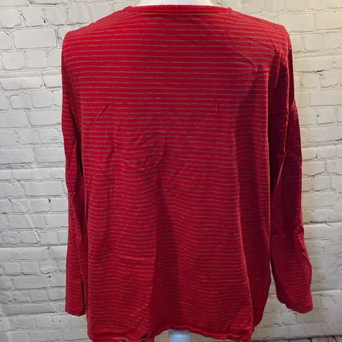 Lands'End  Long Sleeve Tee Red w Gray Stripes-1X