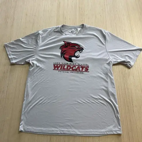 Lake View Wildcats High School Gray Red Black Short Sleeve Cationic Tee Large