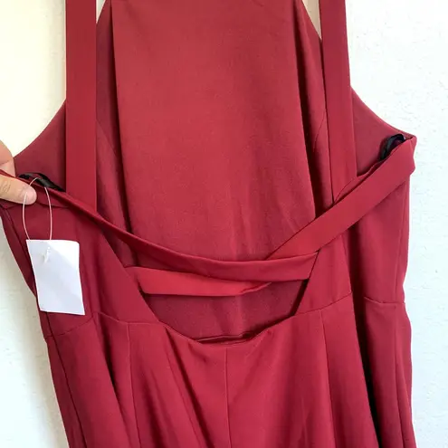 NWT Dessy Collection High Neck Backless Crepe Trumpet Gown in Burgundy 3039 Red Size 16