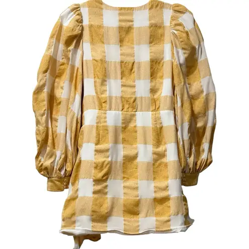 Acler Balloon Sleeve Sutherland Canary Check Wrap Mini Dress Yellow US 10 $395