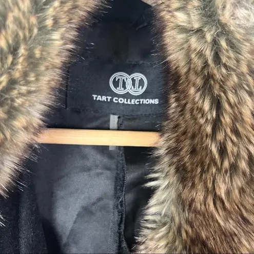 Boutique Tart Collections Black Wool Moto Zip Faux Fur Trim Coat M Size M