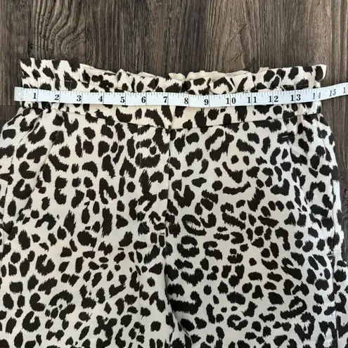 J.Crew  Ruffle Waist Leopard Print Linen Pants in Ivory Size 2