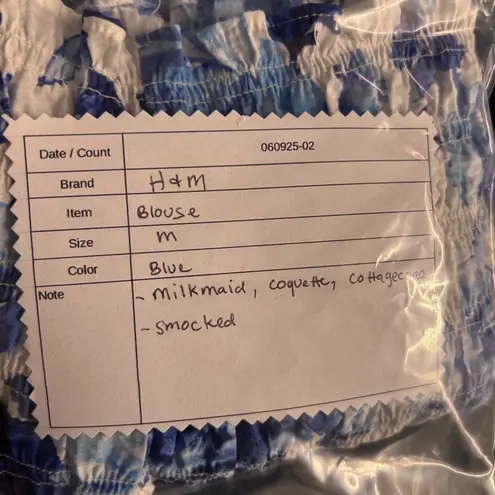 H&M Womens‎ Blouse Size M Floral Milkmaid Coquette Romantic Smocked Puff Crop