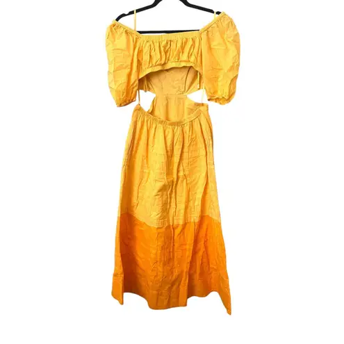 STAUD Carina Cutout Colorblock Midi Dress Yellow Medium